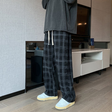 Men Checkered Casual Pants Loose Straight Corduroy Pants Sweatpants Man Fashion Streetwear  Spring New Hip Hop Trousers